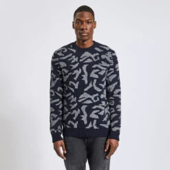 Pull Col Rond à Motif Camouflage En Laine -Men's Clothing Soldes Boutique 1002836 18005 V2
