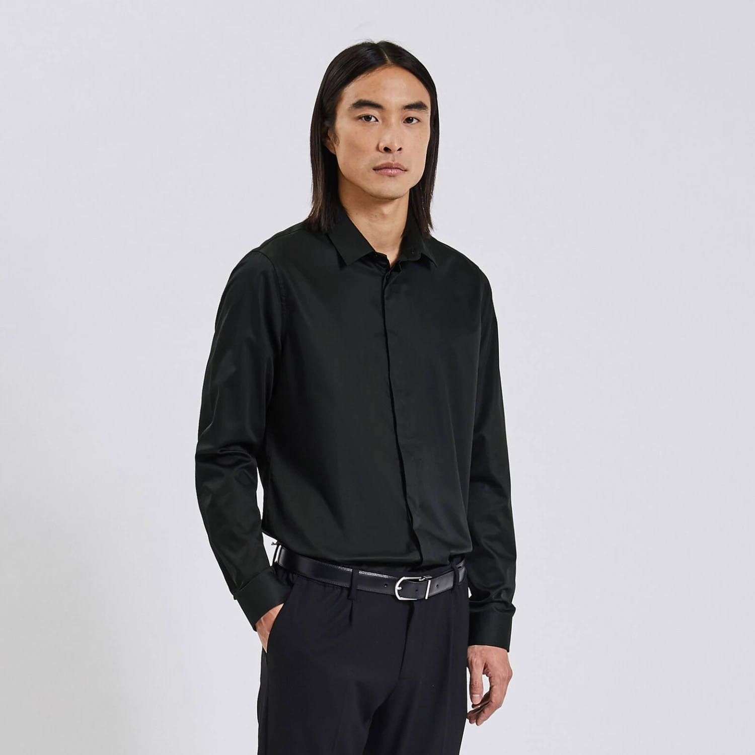 Chemise Slim Unie Coton Biologique Satin 1 Chemise Slim Unie Coton Biologique Satin