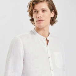 Chemise Regular Col Mao Unie Lin -Men's Clothing Soldes Boutique 1003076 10000 V4