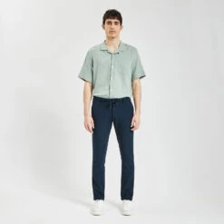 Pantalon Taille élastiquée En Coton Lin -Men's Clothing Soldes Boutique 1003406 11822 V2