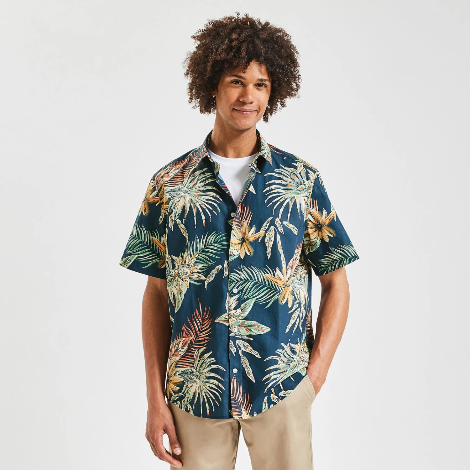 Chemisette Hawaïenne Regular à Fleurs Coton Biolog