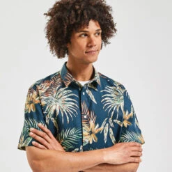 Chemisette Hawaïenne Regular à Fleurs Coton Biolog -Men's Clothing Soldes Boutique 1003578 11049 V4