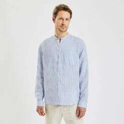 Chemise Regular Col Mao Rayures Lin