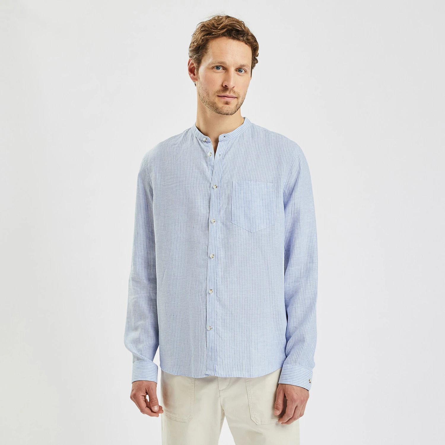 Chemise Regular Col Mao Rayures Lin 1 Chemise Regular Col Mao Rayures Lin