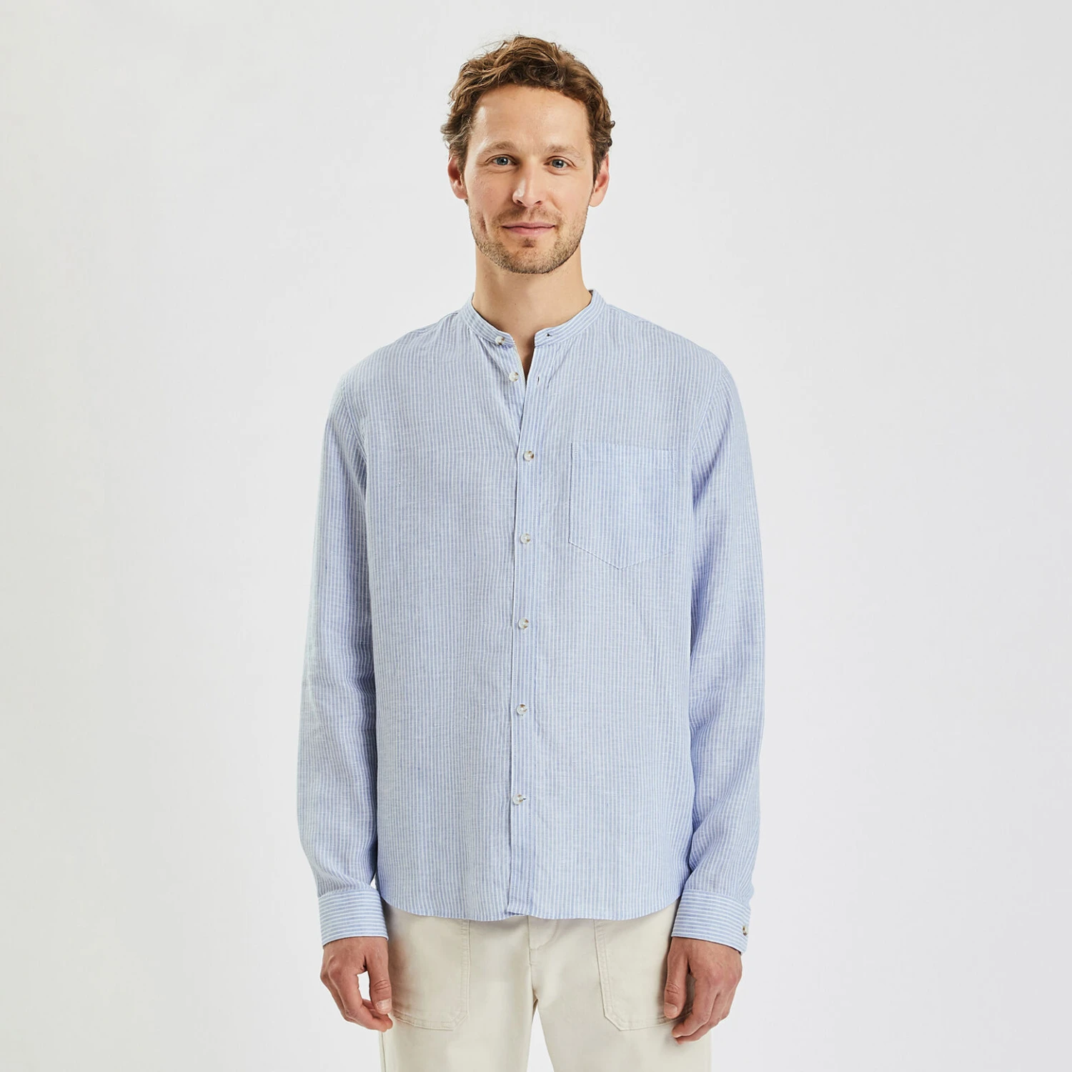 Chemise Regular Col Mao Rayures Lin 5 Chemise Regular Col Mao Rayures Lin – Image 5