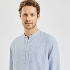 Chemise Regular Col Mao Rayures Lin 12 Chemise Regular Col Mao Rayures Lin -Men's Clothing Soldes Boutique 1003792 19000 V4