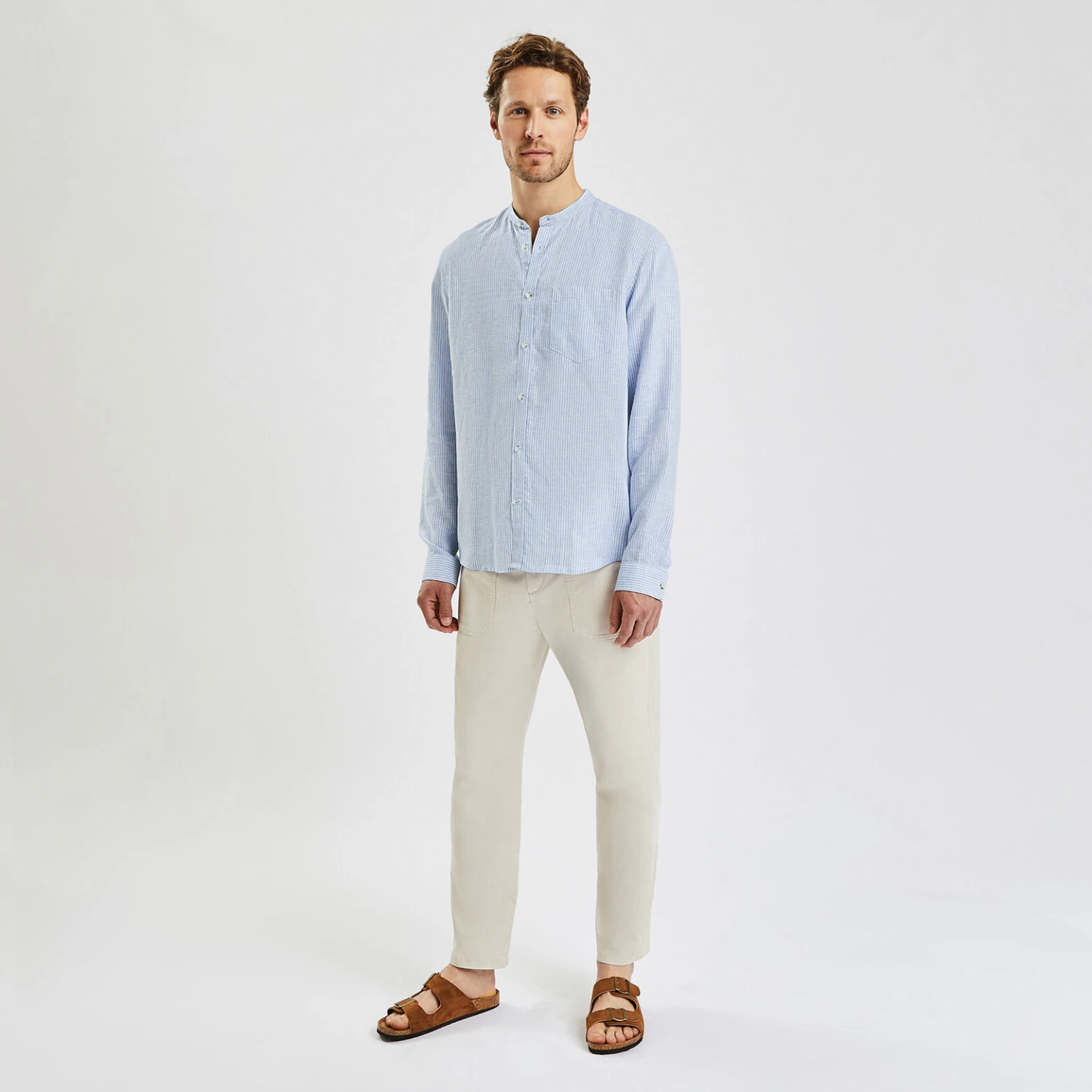Chemise Regular Col Mao Rayures Lin 2 Chemise Regular Col Mao Rayures Lin – Image 2
