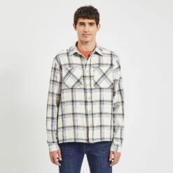 Chemise Regular Carreaux Coton Recyclé Flammé -Men's Clothing Soldes Boutique 1004075 10100 V2