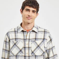 Chemise Regular Carreaux Coton Recyclé Flammé -Men's Clothing Soldes Boutique 1004075 10100 V4
